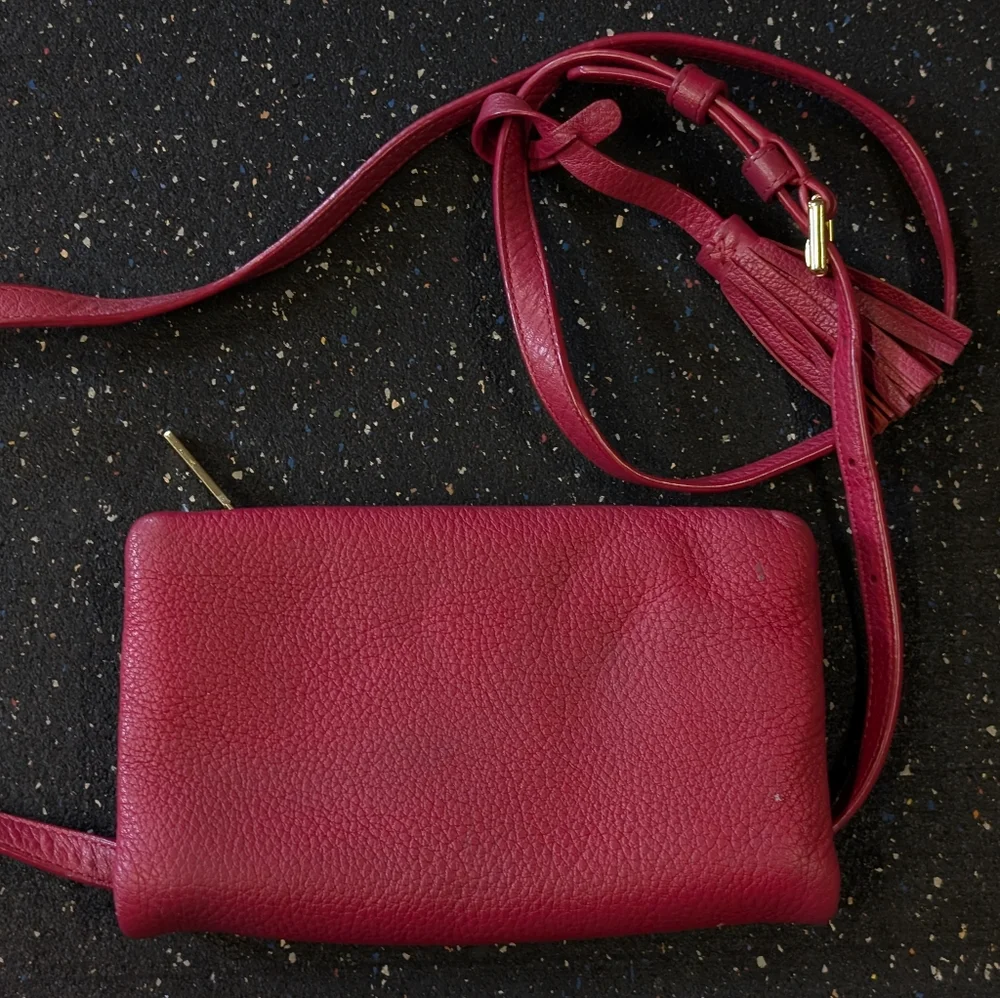 Tory Burch Mini Robinson Fold over Red Pebbled Leather Crossbody